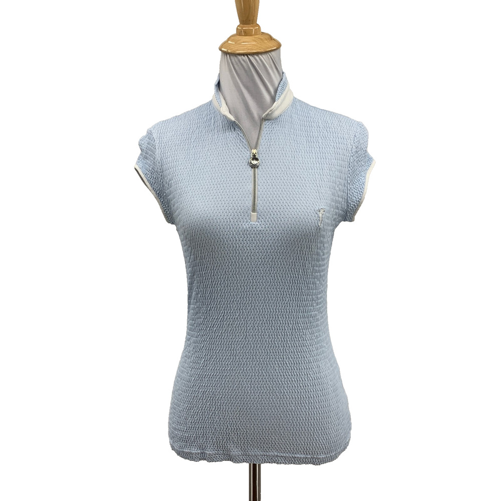 Golfino Polo Shirt Womens 4 Breeze White Blade Collar Zip Textured Short Sleeve